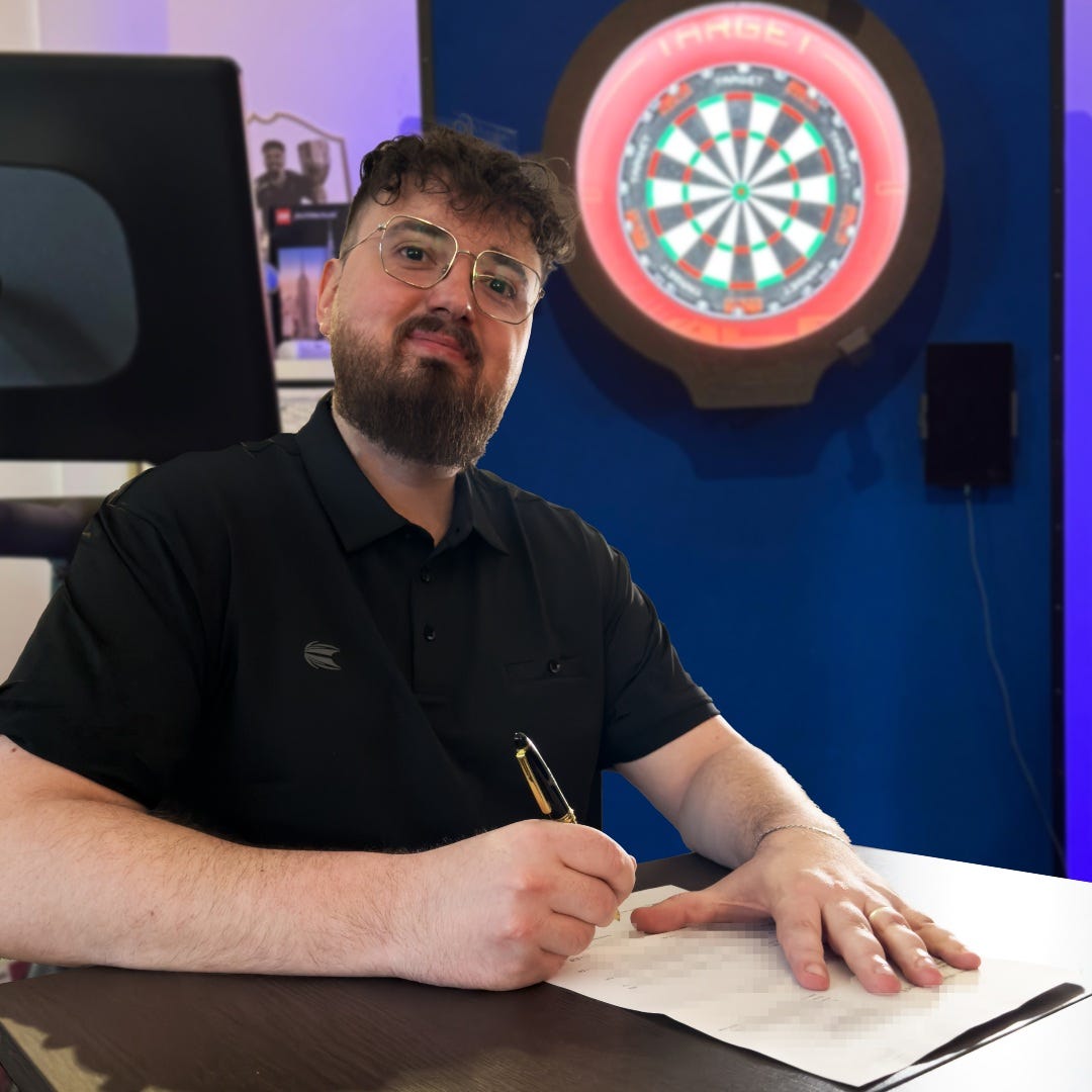 Jayden Fitzgerald shakes Lorraine Winstanley's hand and Joins Target Darts Elite 1 Programme