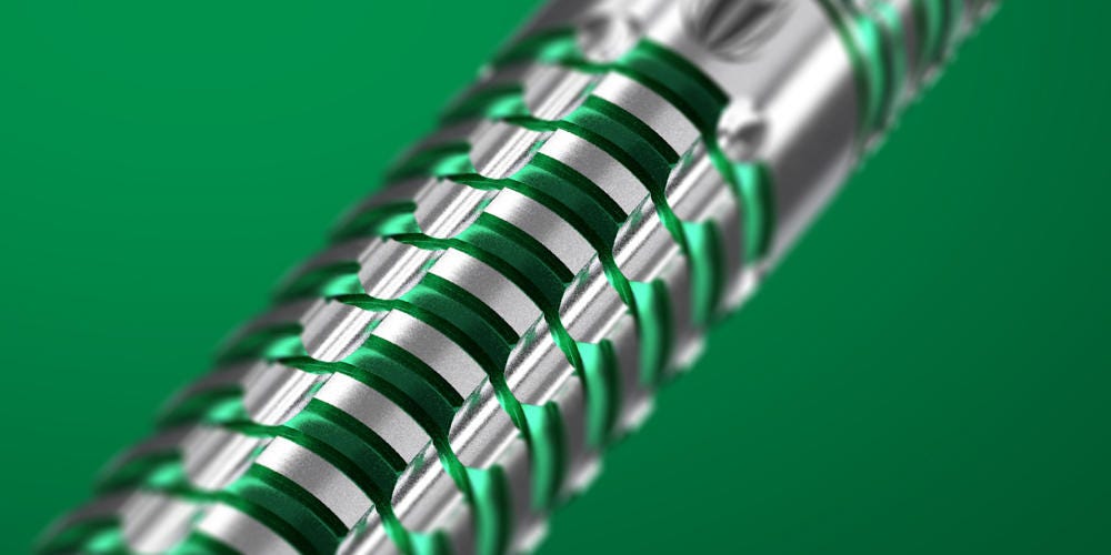 Close-up of the Agora Verde dart barrel showcasing the intricate grip design