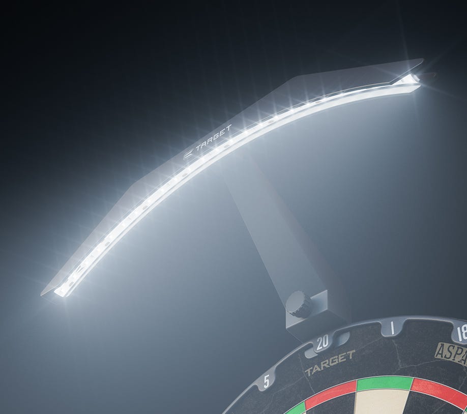 The 24 powerful white LEDs of the Arc Dartboard Light can illuminate from the top to the bottom.