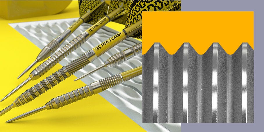 Showcasing five dart barrel designs for the steel tip darts