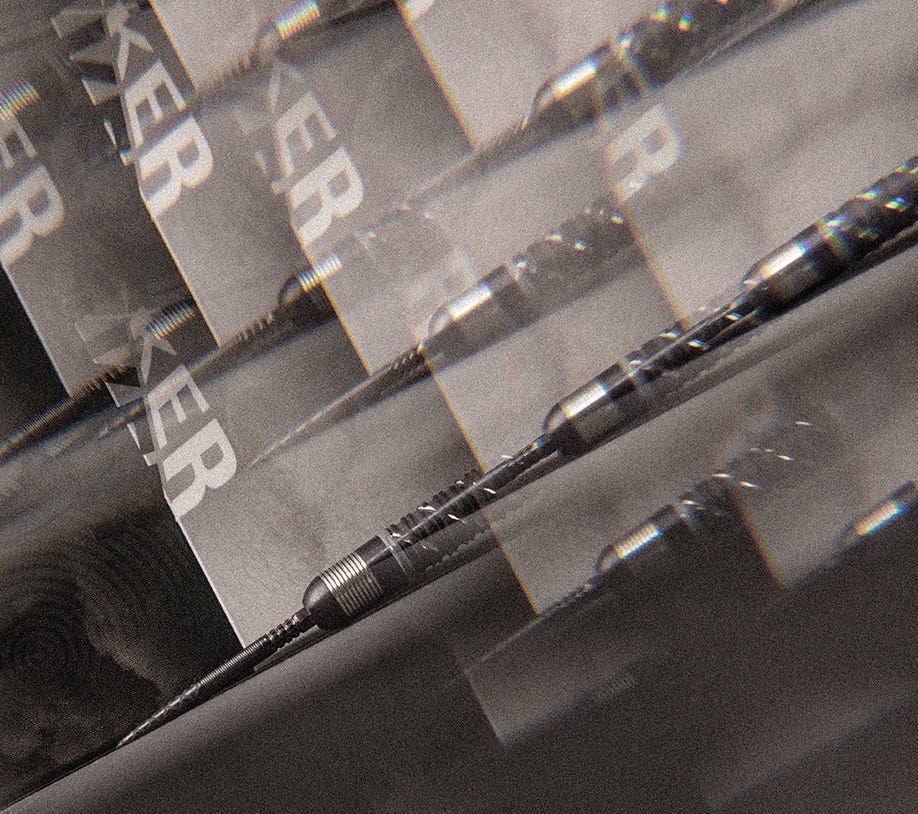 Stylised image of the Dimitri Van den Bergh x Echo steel tip darts.