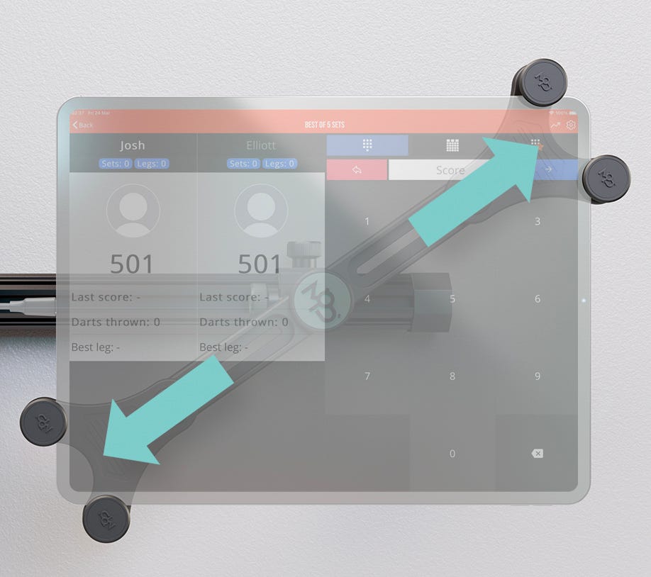 The MOD Tablet Holder can hold a tablet up to a size of 12.9 inches.