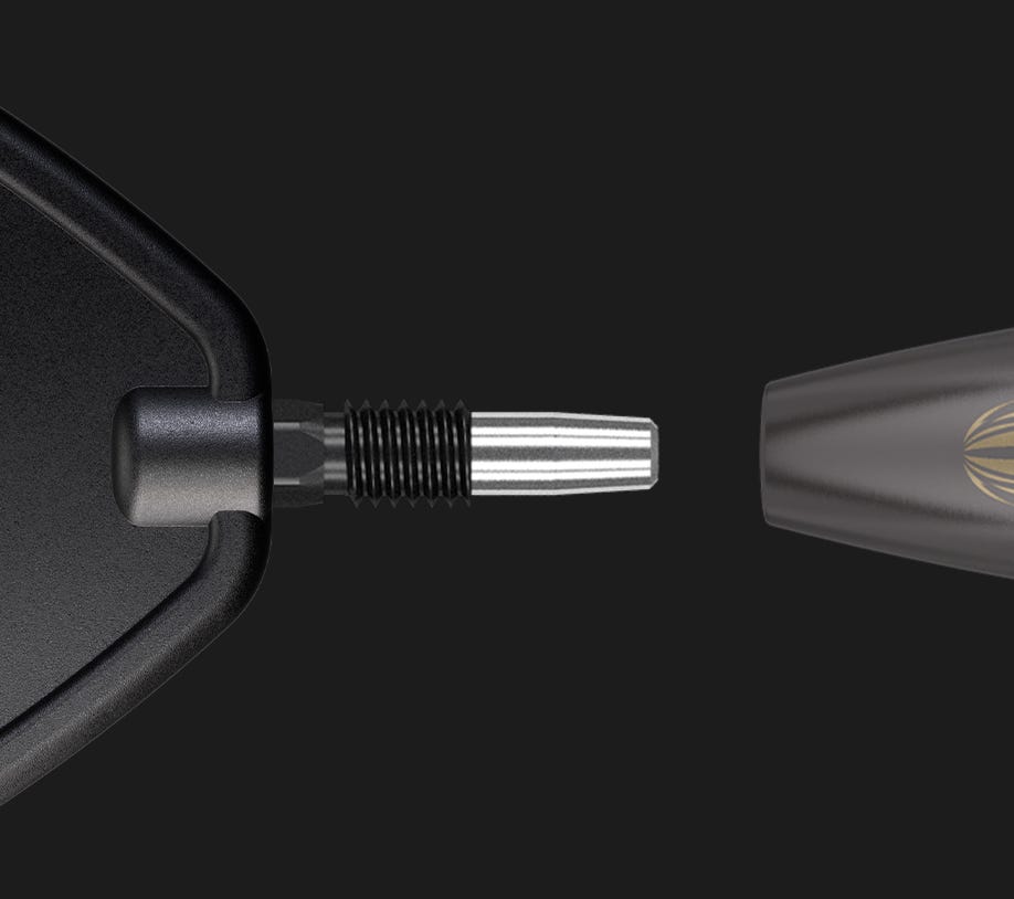 Close-up of the patented Swiss Point Technology used on the Scott Williams Black steel tip darts.