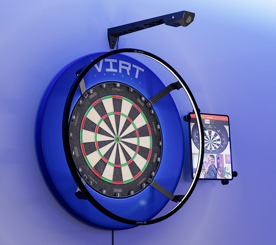 Close-up of the ultimate darts home set-up with the Virt Dual Camera System