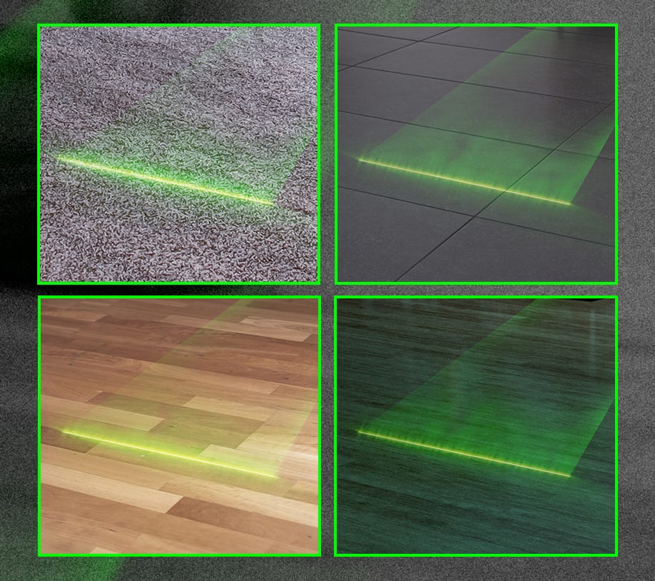 Target Laser Oche visible on different flooring types