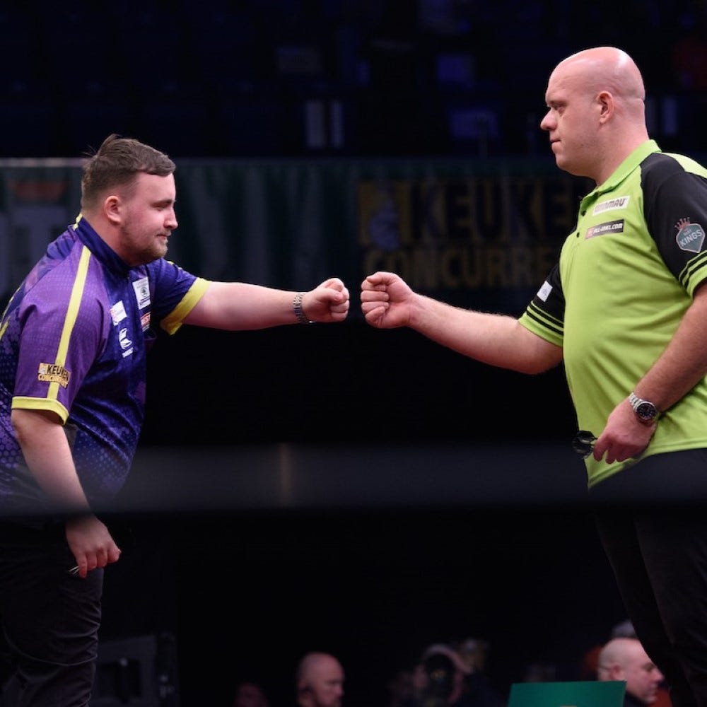 Michael van Gerwen and Luke Littler in Dutch Darts Masters Final