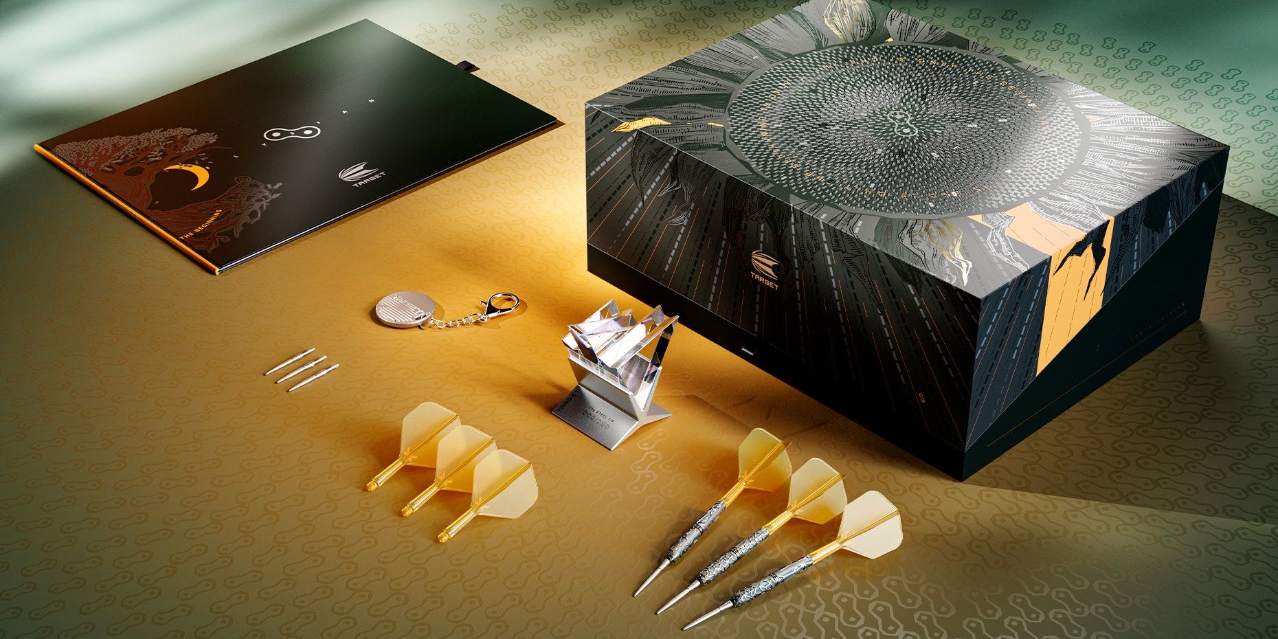 The Elysian 10 steel tip darts box contents