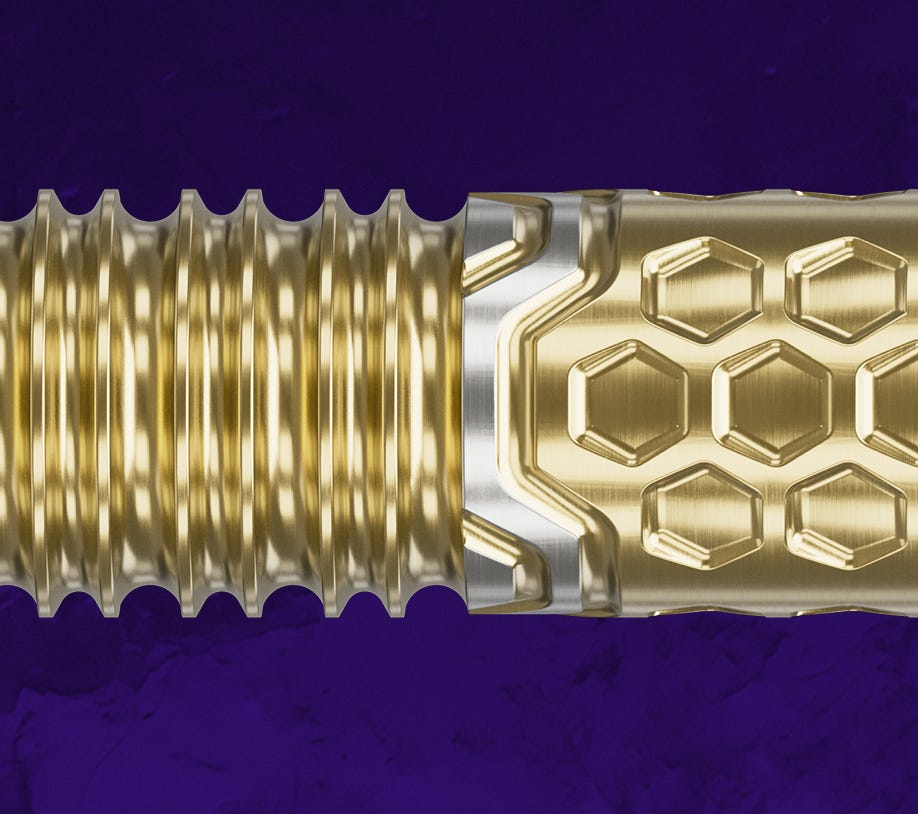 Close up of Josh Rock Limited Edition dart barrel made from 95% tungsten golden barrel