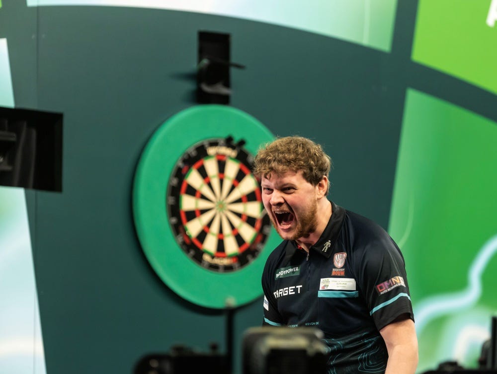 Kevin Doets Celebrating at the UK Open Darts