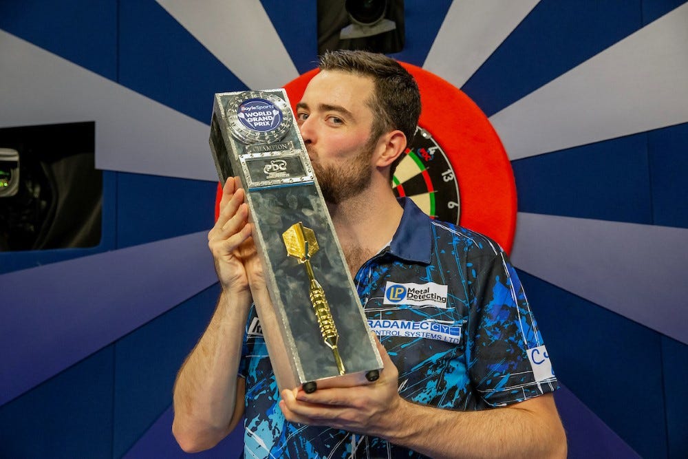 Luke Humphries winning World Grand Prix Darts 2023