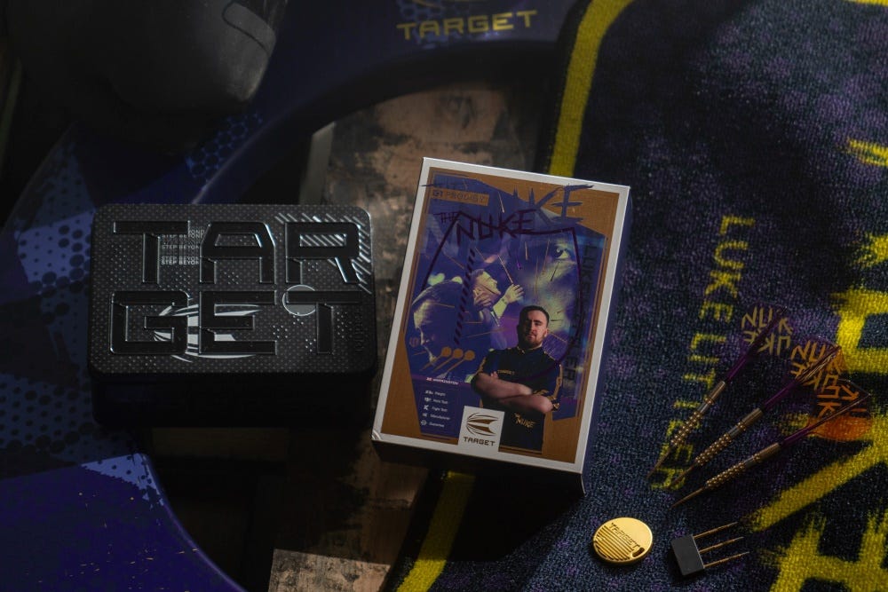 Luke Littler G1 Prodigy Darts Set box and tin