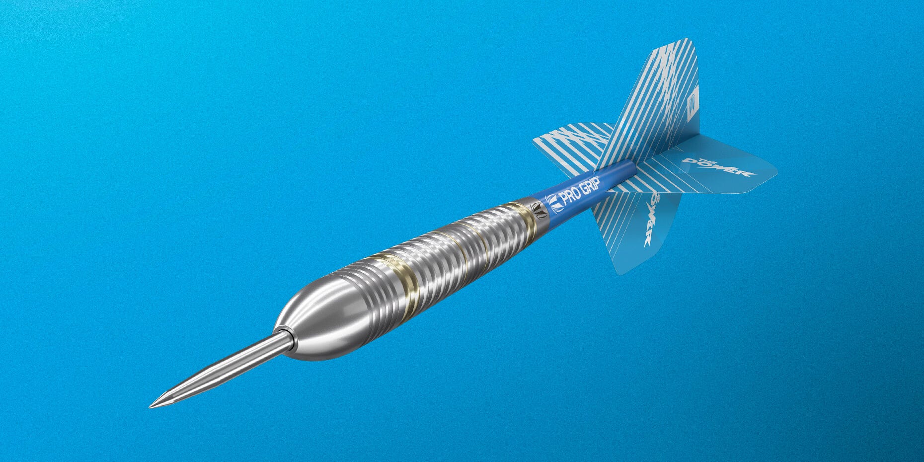 Angled view of the Power Brass Steel Tip Darts endorsed by Phil 'The Power' Taylor