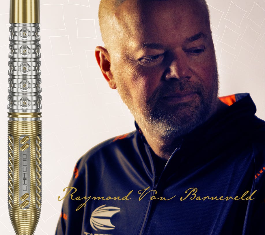 Raymond van Barneveld with Chrono Dart Barrel Close up