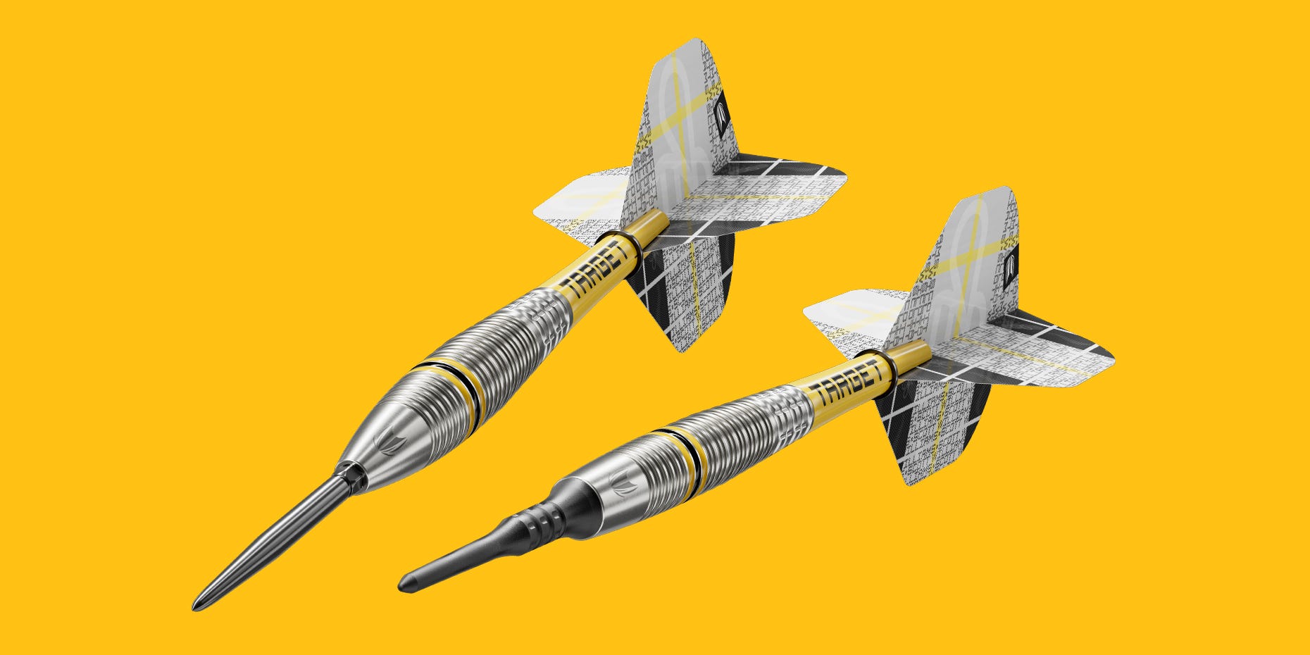 Angled view of the Scott Williams G2 steel tip and soft tip darts.