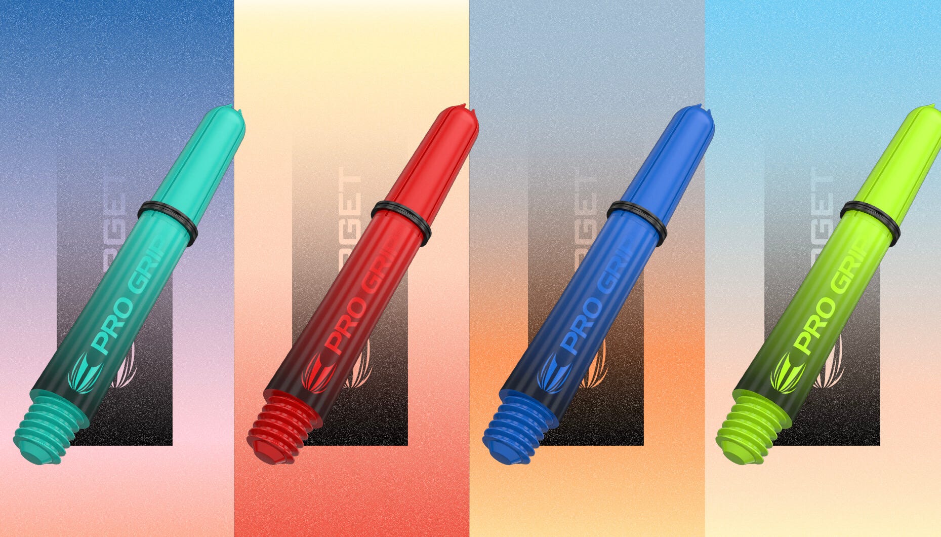 The new Dart Shafts from the Sera range available in Aqua, Red, Blue, and Green colours
