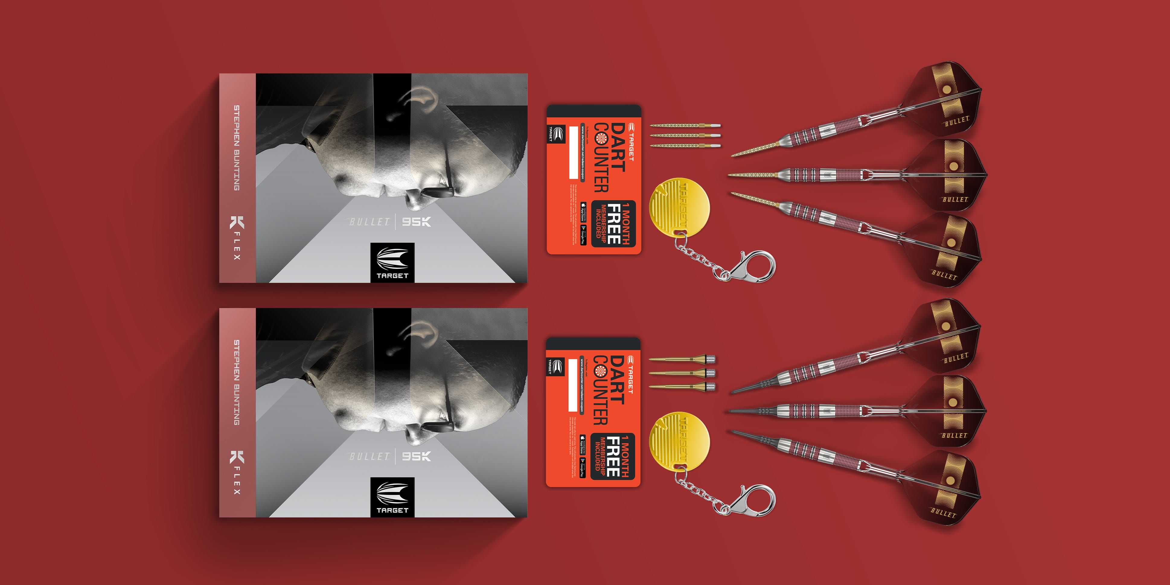 The Stephen Bunting 95k steel and soft tip darts box contents