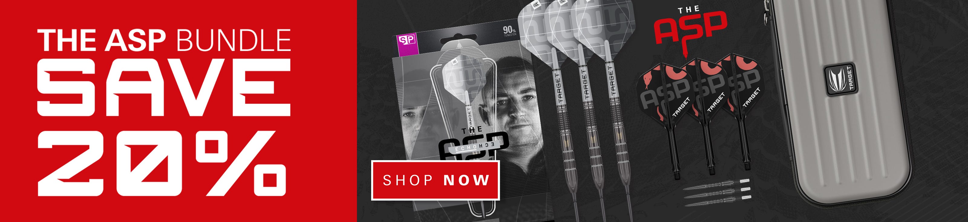 Dart of the month bundle including Nathan Aspinall x Echo Darts with his player edition K-Flex, a Grey Takoma Dart case and extra Swiss Storm Surge Points