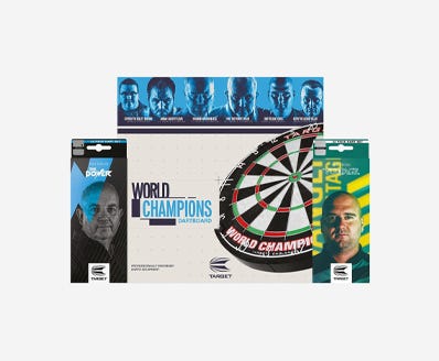 Start your darts journey with the World Champions Bundle featuring the World Champions Dartboard and 2 World Champions Brass Darts.
